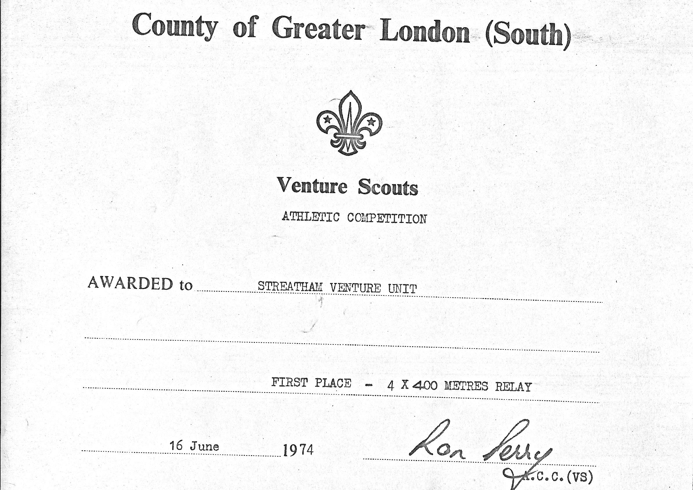 Winners 4 x 400 relay 1974
